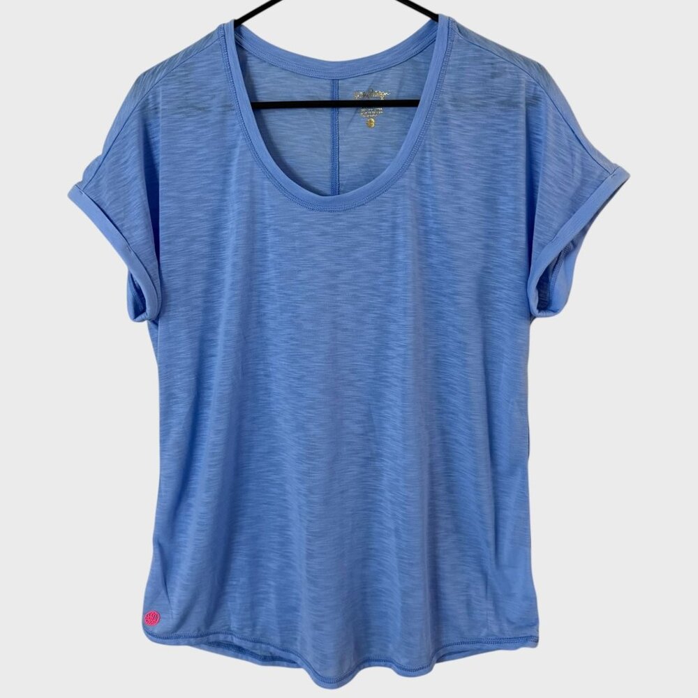 Lilly Pulitzer T-Shirt Blue Womens Medium Luxletic Scoopneck Short-Sleeve UPF-50